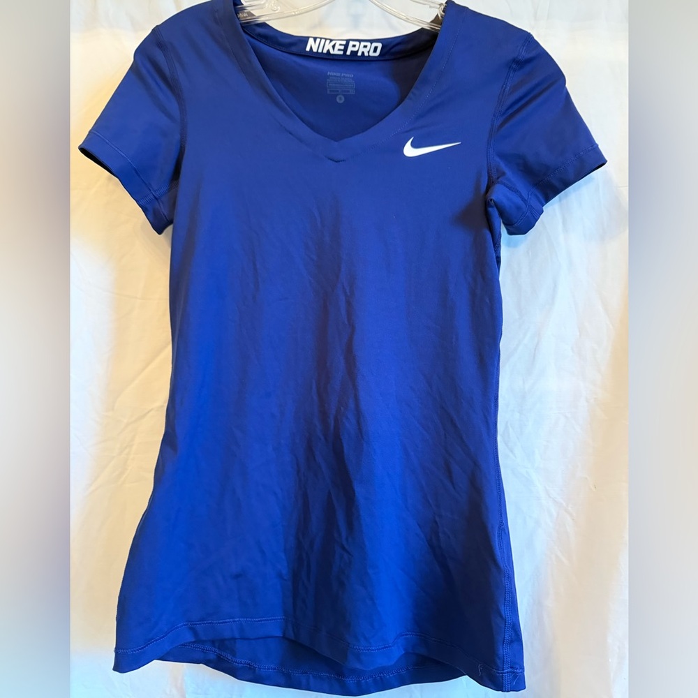 Nike Pro Blue V Neck Dri-Fit Short Sleeve Tee